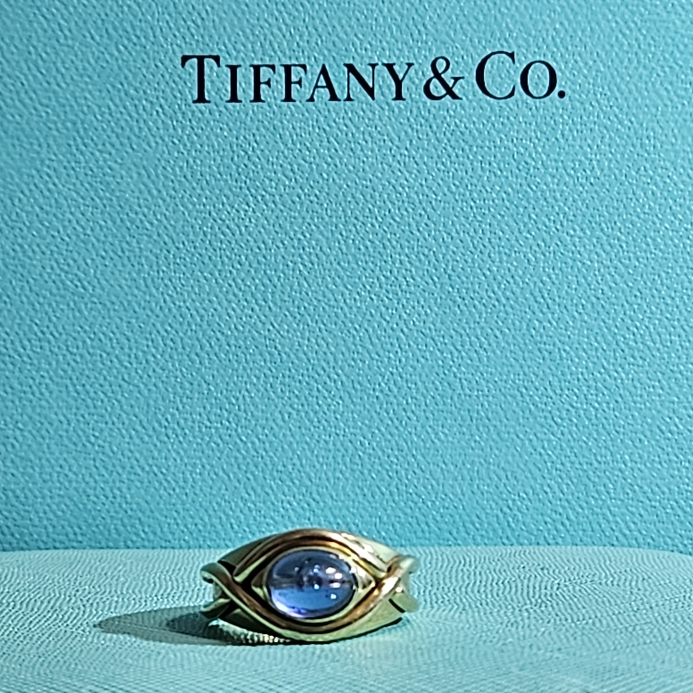 🥰SALE! Tiffany & Co. 18k YG Signature X Cabochon Tanzanite Ring Sz 4.5 RETIRED - Picture 7 of 11